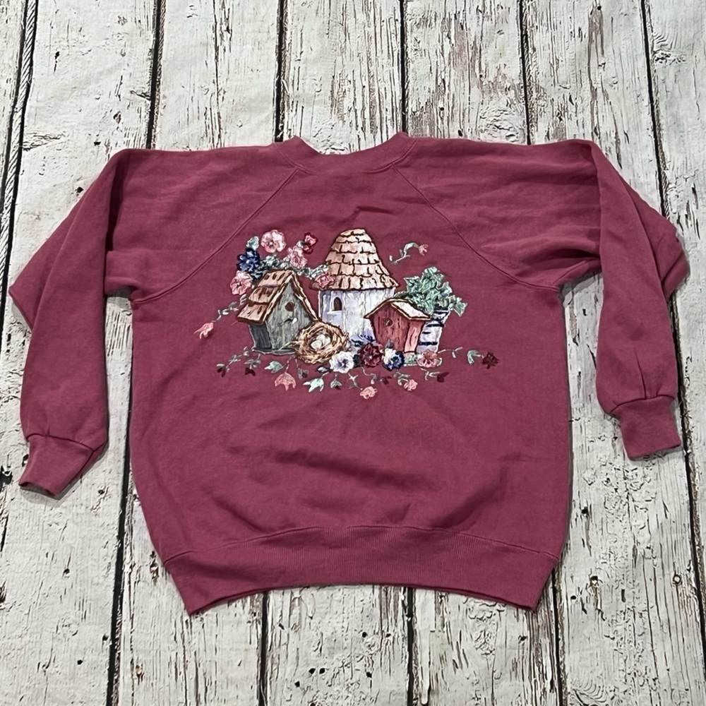 Vintage 80s Fairy House Ugly Sweater 1980s Crewneck Pullover Sweatshirt